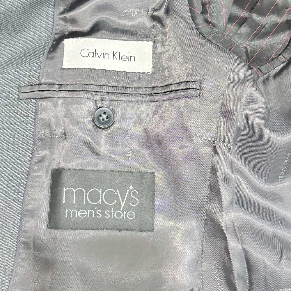Calvin Klein Macy's Men's Gray Textured Two-Button Suit Jacket Blazer Sz 42 - Picture 2 of 8